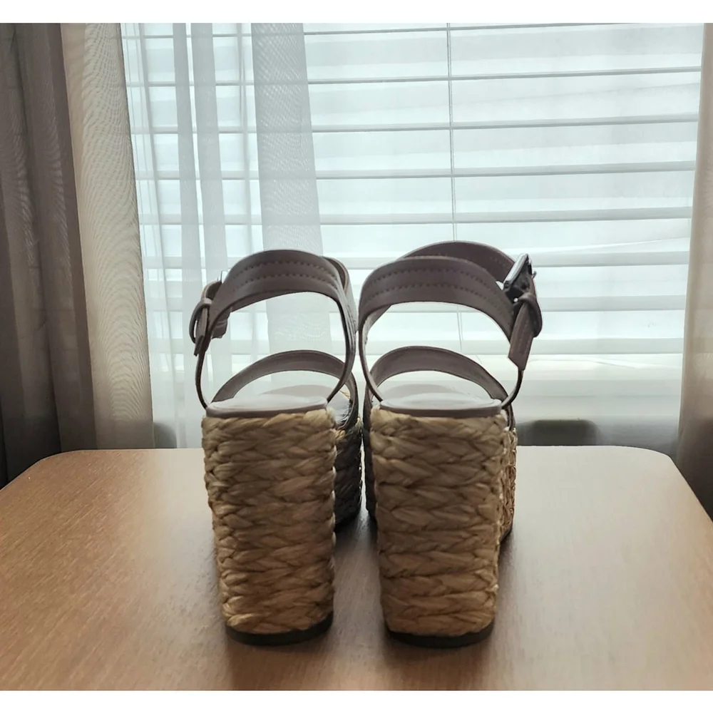 Marc Fisher Women Braided Raffia Chunky Platform Sandals 8.5 M Tan Beige